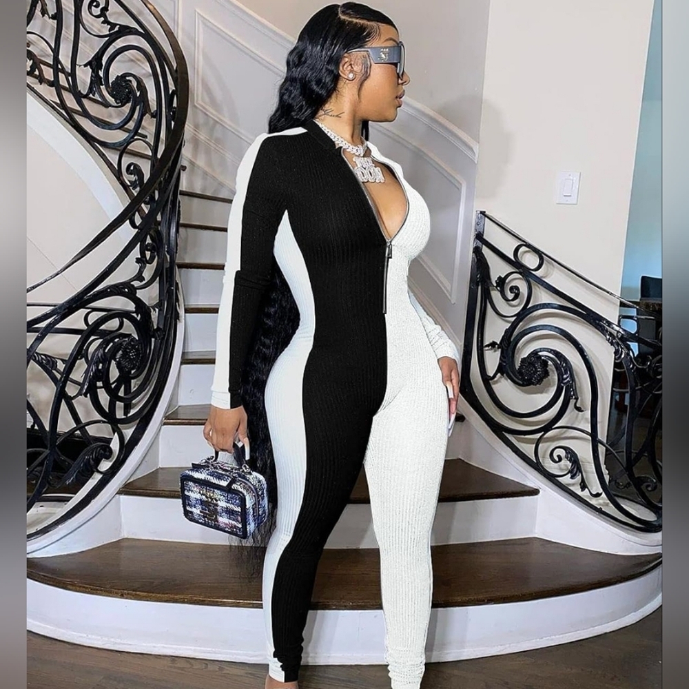 Small Amazon Black & White Colorblock Jumpsuit